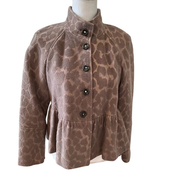 Rebecca Taylor Animal Print Short Peplum Swing Coat Taupe - Picture 1 of 8